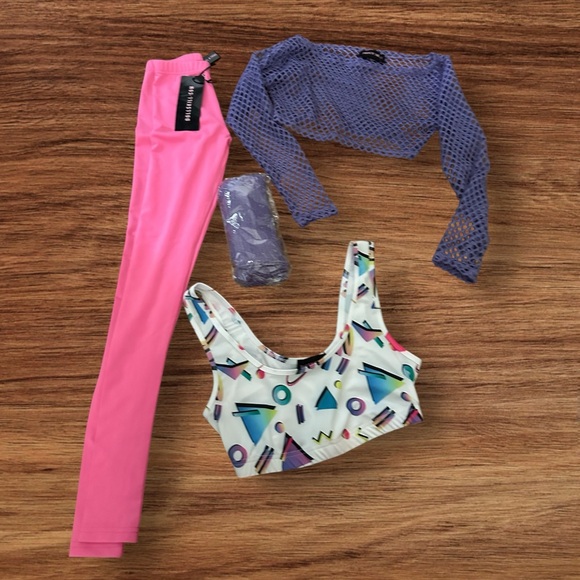 Tricks n Treatz Boogie Down 80s Dolls Kill Pink Leggings and Geometric Set - Picture 1 of 4